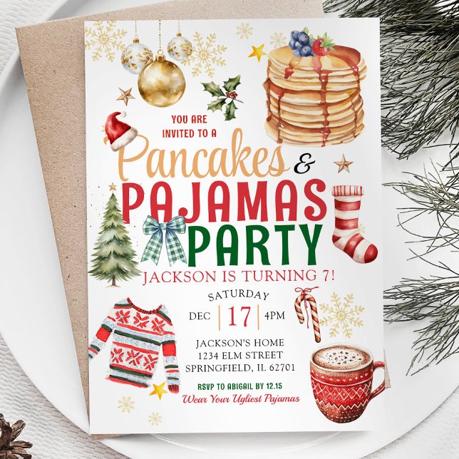Elegant White Christmas Pancake Pyjamas Birthday Invitation (Creator Uploaded)