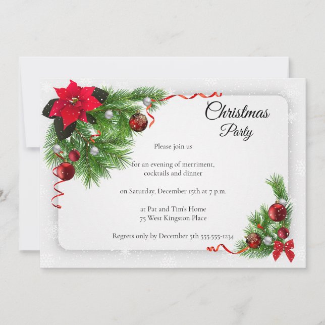Elegant White Christmas Party Invitation (Front)