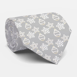 Elegant White Christmas Pattern on Silver Grey Tie
