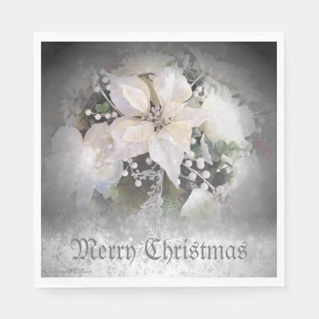 Elegant White Christmas Poinsettia Napkin (Front)