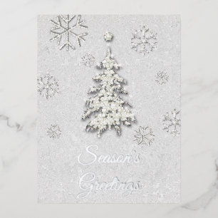 Elegant White Christmas Rhinestone Tree Snowflakes Foil Holiday Postcard
