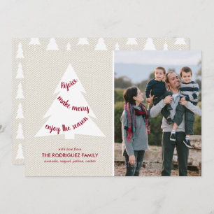 Elegant White Christmas Tree on Beige Custom Photo Holiday Card