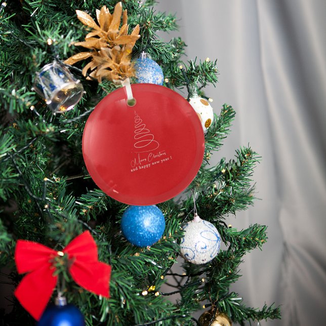 Elegant White Christmas Tree Red Glass Ornament (Creator Uploaded)
