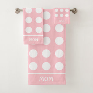Elegant White Circles on Light Pink with Mom in Bath Towel Set