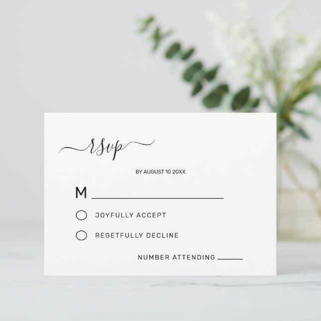 Elegant White Classic Minimalist Wedding RSVP (Standing Front)