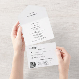 Elegant White Classic Wedding QR Code RSVP All In One Invitation