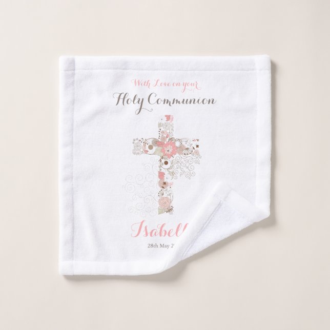 Elegant white communion floral cross   wash cloth (Wash Cloth)