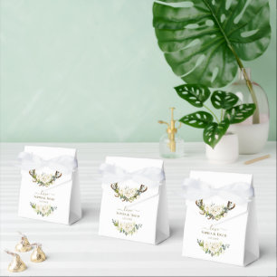 Elegant White Cream Flowers Antlers Wedding Favor Box