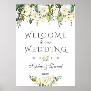 Elegant White Cream Flowers Welcome Wedding Sign