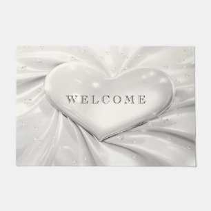 Elegant White Cream Heart Doormat