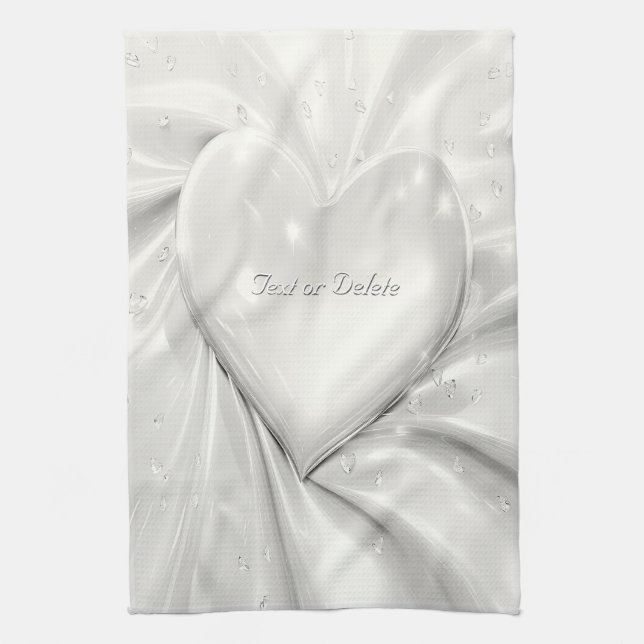 Elegant White Cream Heart Kitchen Towels (Vertical)