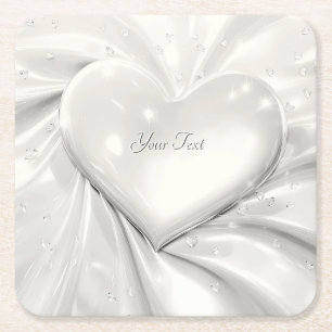 Elegant White Cream Heart Paper Coaster