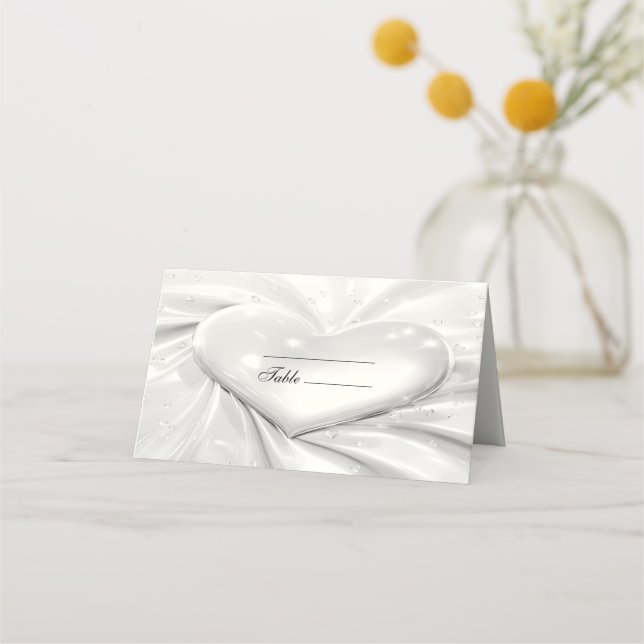 Elegant White Cream Heart Place Card (Front)
