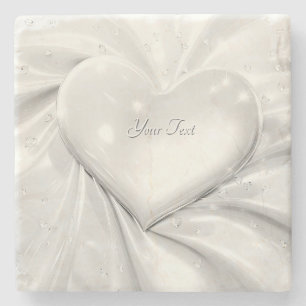 Elegant White Cream Heart Stone Coaster
