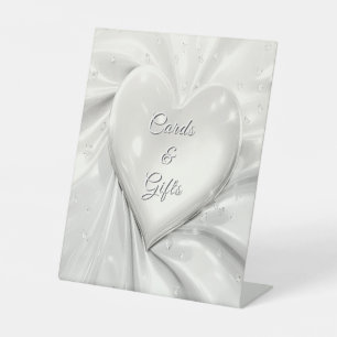 Elegant White Cream Heart Tabletop Signs