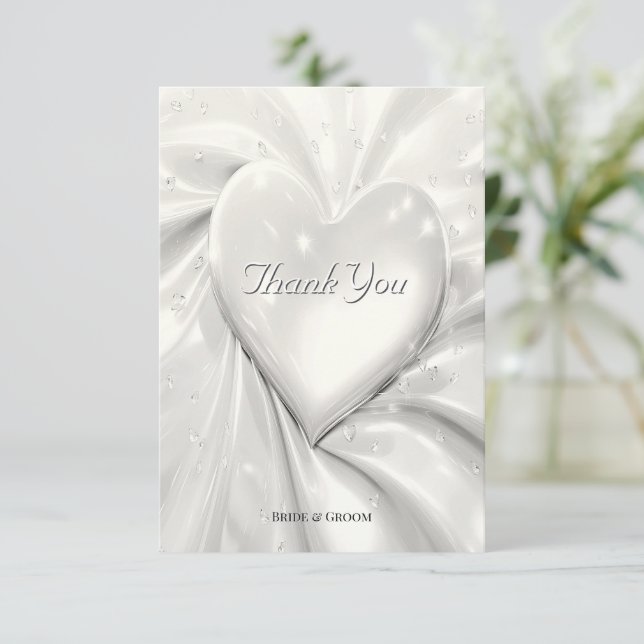 Elegant White Cream Heart Thank You Card (Standing Front)