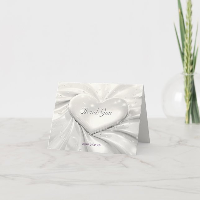 Elegant White Cream Heart Thank You Card (Front)