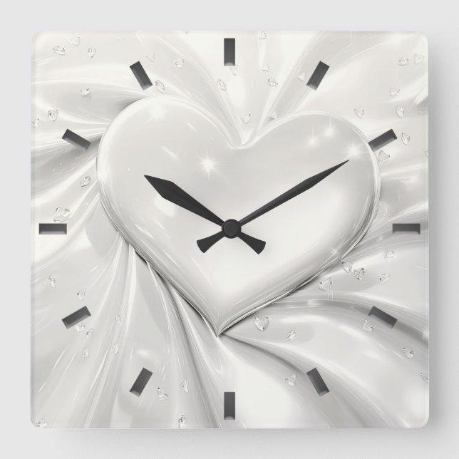 Elegant White Cream Heart Wall Clock (Front)