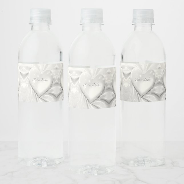 Elegant White Cream Heart Water Bottle Label (Bottles)