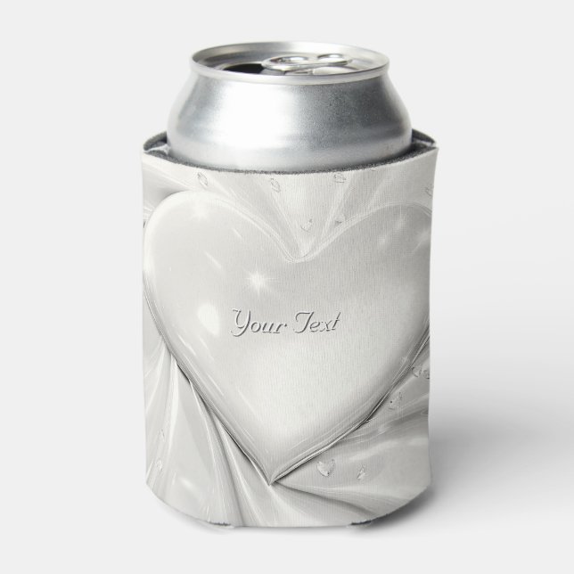 Elegant White Cream Heart Wedding Favour Can Coole Can Cooler (Can Front)