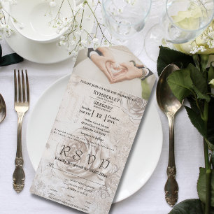 Elegant White Cream Roses Floral Photo Website All In One Invitation