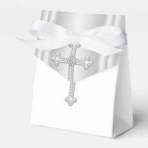 Elegant White Cross First Communion Favor Box