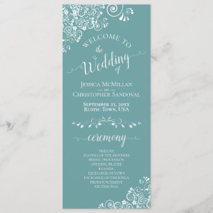 Elegant White Curls on Aqua Teal Fancy Wedding Program