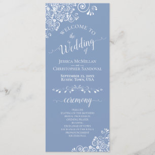 Elegant White Curls on Dusty Blue Fancy Wedding Program