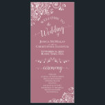 Elegant White Curls on Dusty Rose Fancy Wedding Program<br><div class="desc">This beautiful wedding program features an elegant design with white text on a dusty rose or mauve pink coloured background and lacy white curls and swirls in the corners. The titles are written in fancy script calligraphy, and there is space for your ceremony and wedding party details, as well as...</div>
