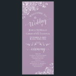 Elegant White Curls on Lavender Purple Wedding Program<br><div class="desc">This beautiful wedding program features an elegant design with white text on a light purple or lavender coloured background and lacy white curls and swirls in the corners. The titles are written in fancy script calligraphy, and there is space for your ceremony and wedding party details, as well as a...</div>