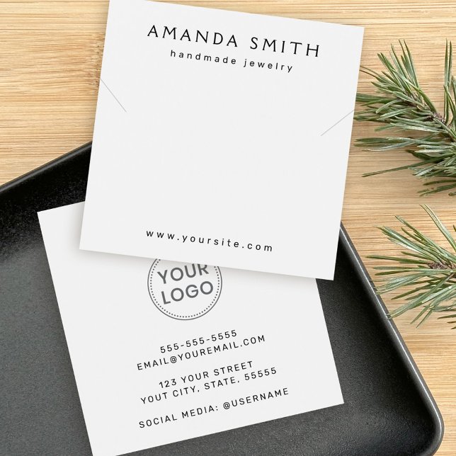 Elegant white custom logo necklace display card (Creator Uploaded)