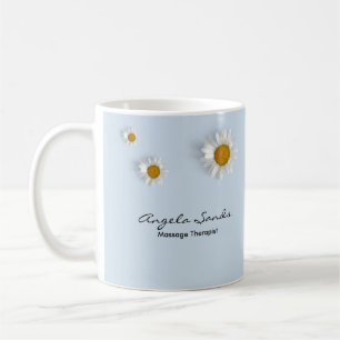 Elegant white daisies blue coffee mug