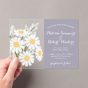 Elegant White Daisies Bouquet Wedding Lavender Acrylic Invitations