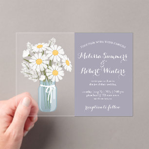 Elegant White Daisies Mason Jar Wedding Lavender Acrylic Invitations