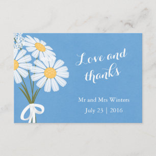 Elegant White Daisies on Blue Thank You Wedding Card