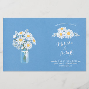 Elegant White Daisies on Blue Wedding Program