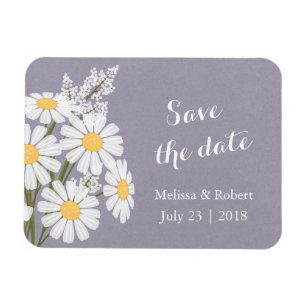 Elegant White Daisies Save the Date Wedding Magnet