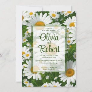 Elegant white daisies white floral fields greenery invitation