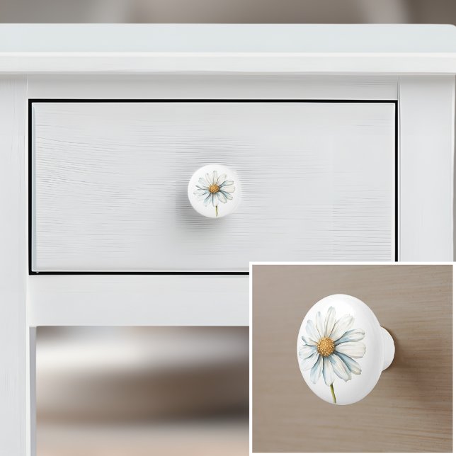 Elegant white daisy country farmhouse ceramic knob (Creator Uploaded)