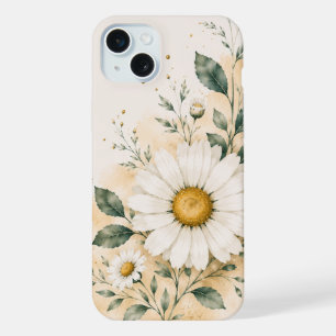Elegant White Daisy Floral iPhone 15 Plus Case