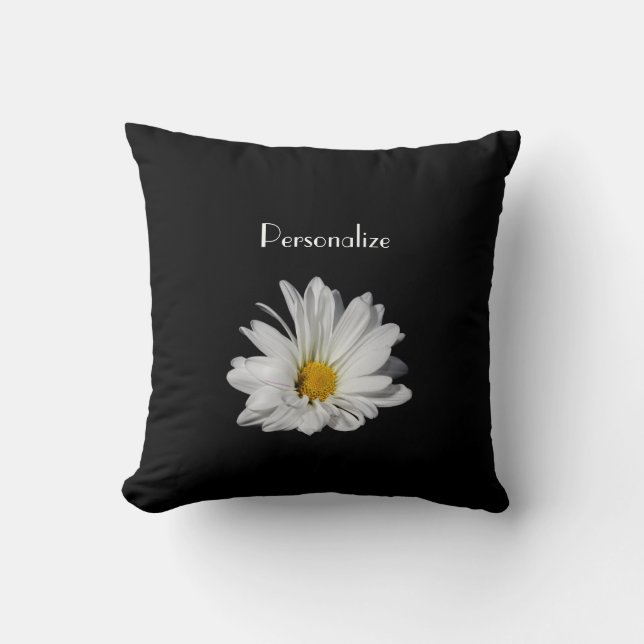 Elegant White Daisy Flower With Name Throw Pillow (Front)