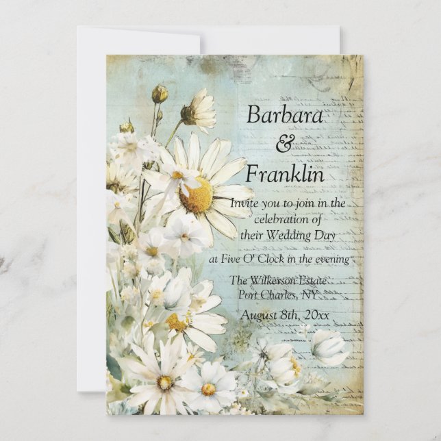 Elegant White Daisy Photo QR Code Wedding Invitation (Front)
