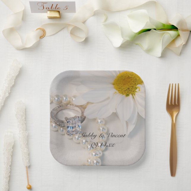 Elegant White Daisy Wedding Paper Plate (Wedding)