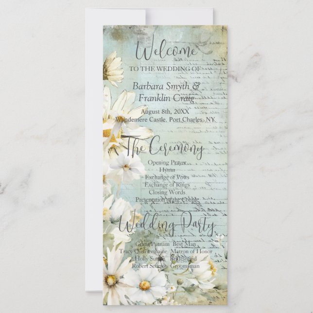Elegant White Daisy Wedding Program (Front)