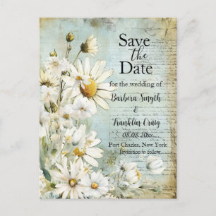 Elegant White Daisy Wedding Save the Date Postcard