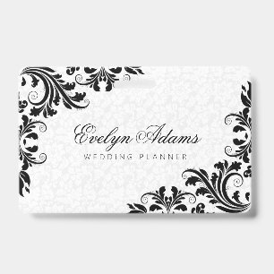Elegant White Damask & Black Lace Badge