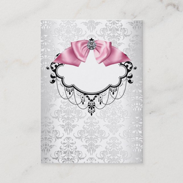 Elegant White Damask Business Card Template (Front)