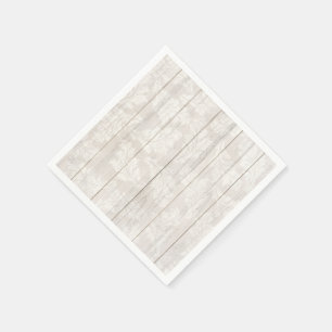 Elegant White Damask Leaf Botanical Rustic Wood Napkin