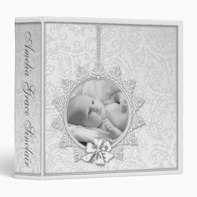 Elegant White Damask Photo Baby Album Binder (Front/Spine)