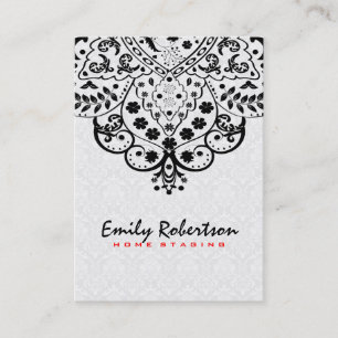 Elegant White Damasks Black Vintage Lace Business Card